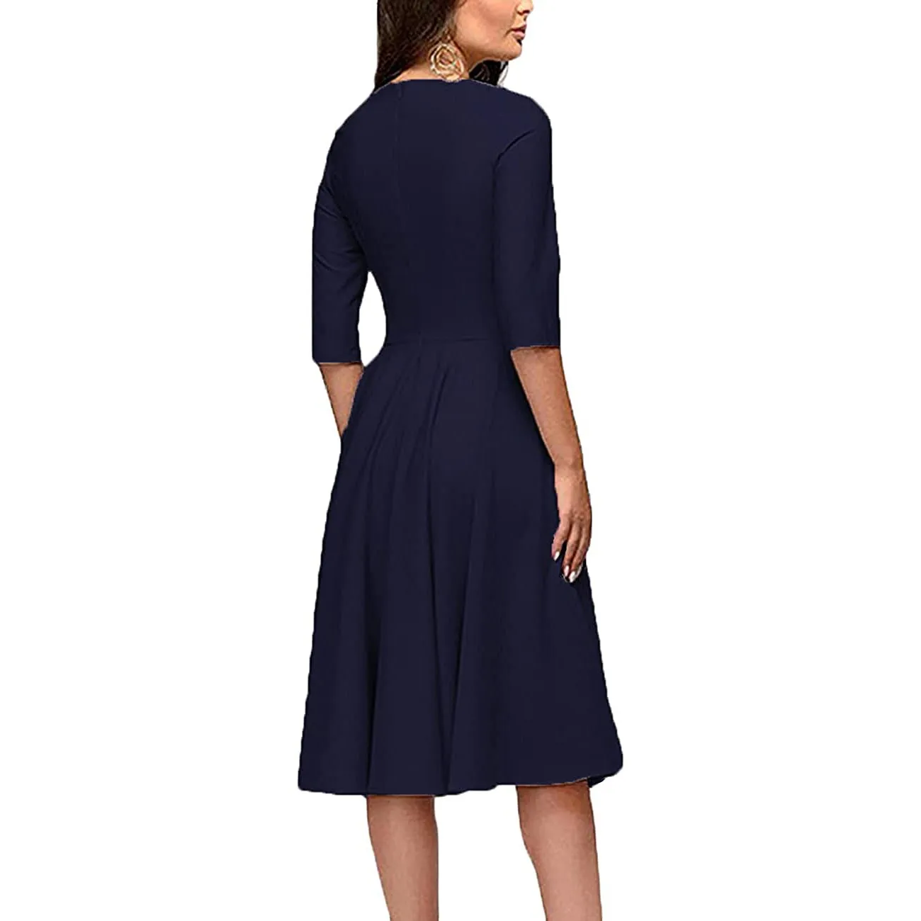 

Fashion Women's Black Lace A-Line Dress O Neck 3/4 Sleeves Elegant Ball Slim Dresses Party Vintage Vestidos