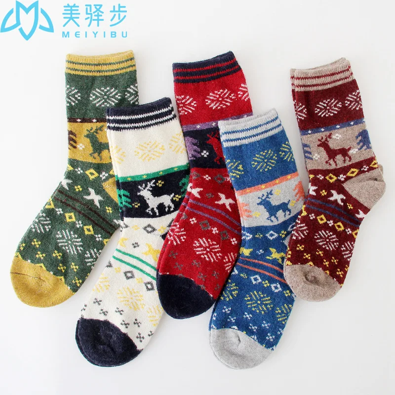 12 Pairs Per Set Winter Thickened Female Wool Socks Cartoon Elk Socks Hot Sale Warm Women Socks Snow Socks Wholesale