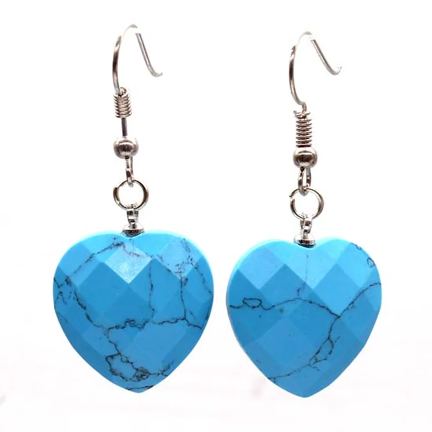

Trendy-beads Elegant Style Silver Plated Blue Turquoises Stone Section Heart Earrings For Valentine's Day Jewelry