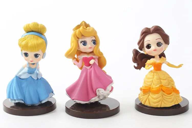 

8pcs/lot Q Posket princesses figure Toys Dolls Tiana Snow White Rapunzel Ariel Cinderella Belle Mermaid PVC Figures toys