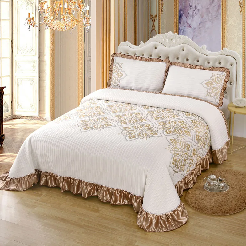 

Luxury Soft Knitted Cotton Ruffle Bed Skirt Bedspread Coverlet Double Bed Cover Set Blanket Bed Linen Pillowcases Home Textile