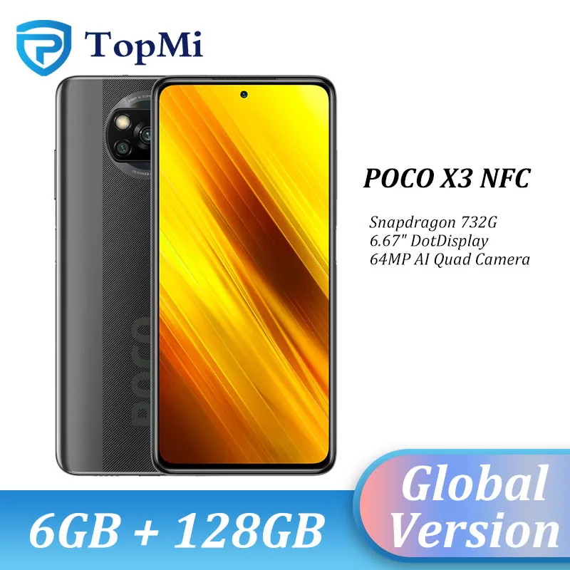 Глобальная версия Xiaomi Poco X3 NFC Смартфон 6 ГБ ОЗУ 128 ROM Snapdragon 732 Octa Core 64 мегапиксельная