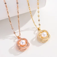 stainless steel whirlpool pearl pendant necklace birds nest shape necklace for women 2022 new trend luxury lips chain jewelry