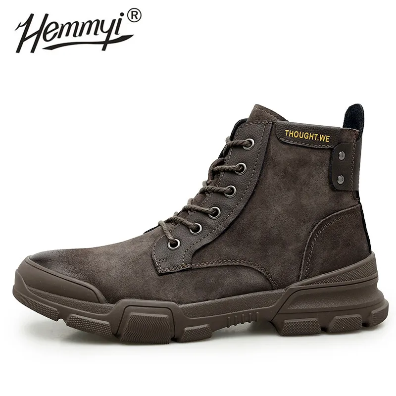 Khaki Hemmyi/ г. Уличные мужские походные ботинки из хлопка, сохраняющие тепло, мужская обувь с высоким берцем обувь для пеших прогулок из свиной кожи на шнуровке для мужчин, размер 38-44 - Цвет: Khaki