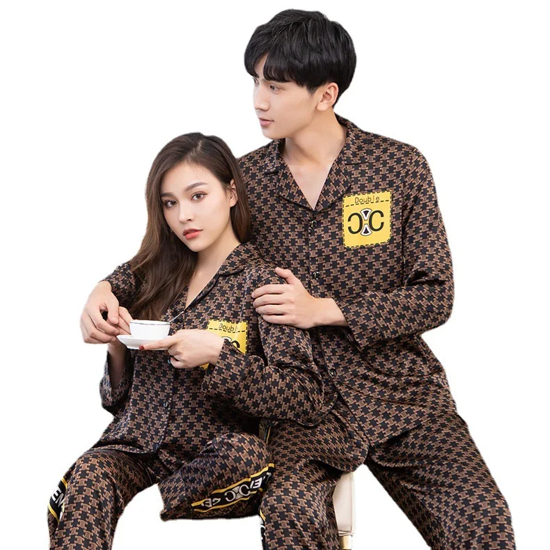 

Осенне-зимняя новая женская шелковая домашняя одежда для пар, одинаковая женская пижама для влюбленных 4XL, одинаковая Пижама для влюбленных