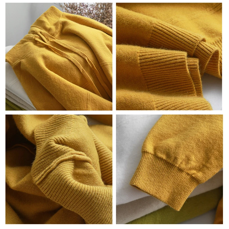 Женский кашемировый свитер с капюшоном мягкий однотонный вязаный пуловер