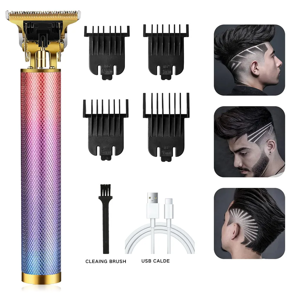 Gradient Color Cordless Zero Gapped Trimmer Hair Clippers For Men Wireless USB Rechargeable Electric Men Hair Cutting Machine