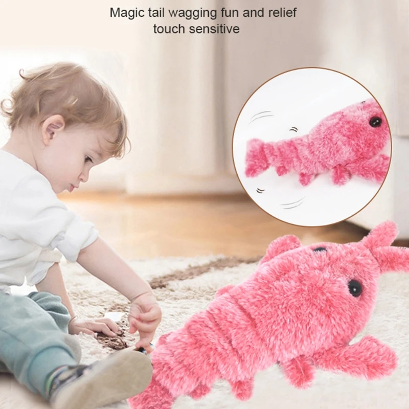 F2TE Electric Moving Cat Kickers Lobster Toy Realistic Wiggle Shrimp Plush Interactive Toys for Cats and Dogs Washable Cover