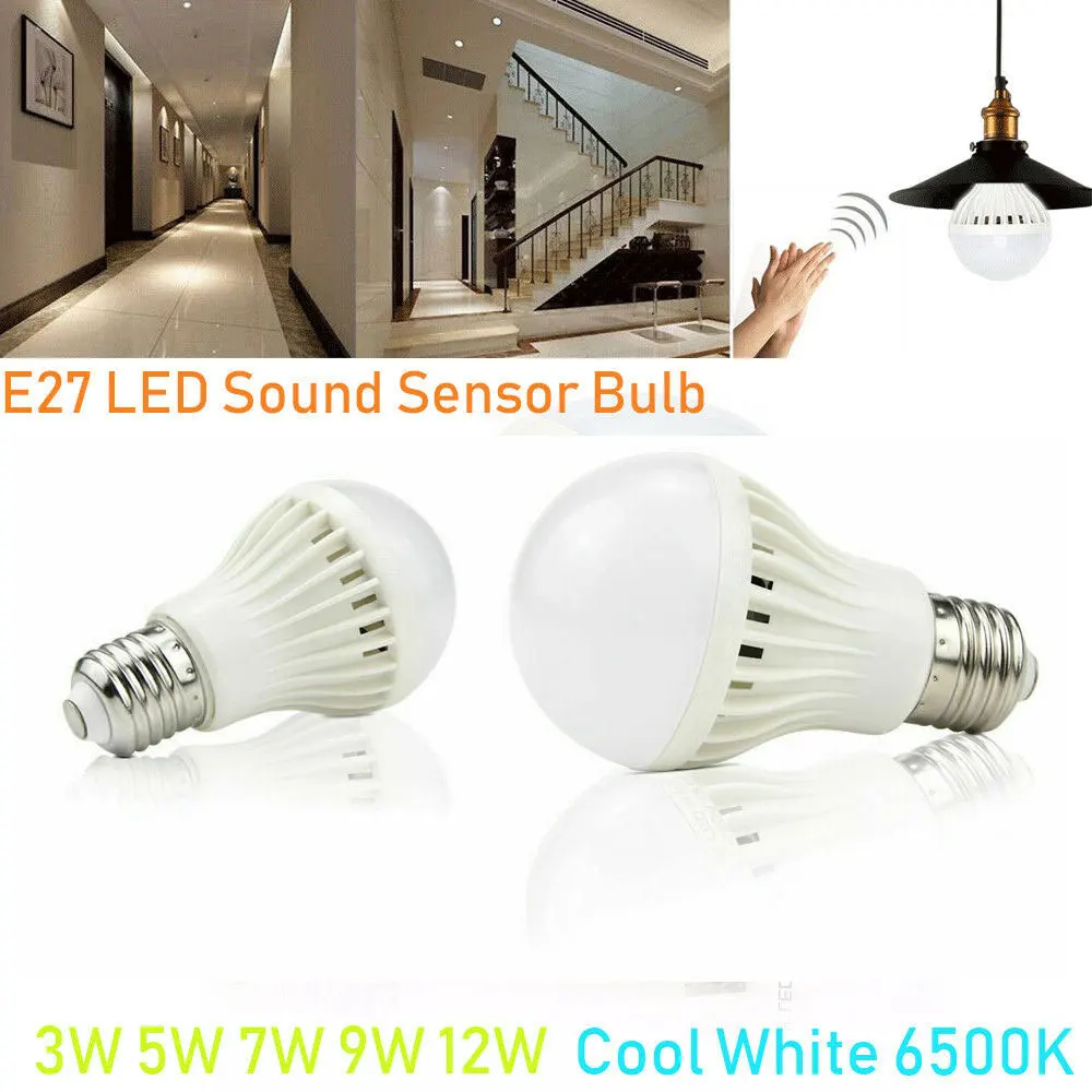 

E27 Cold White LED PIR Motion Sensor Bulb 3W 5W 7W 9W 12W Sound Sensor Bulbs For Universal Safety Stairs Night Light