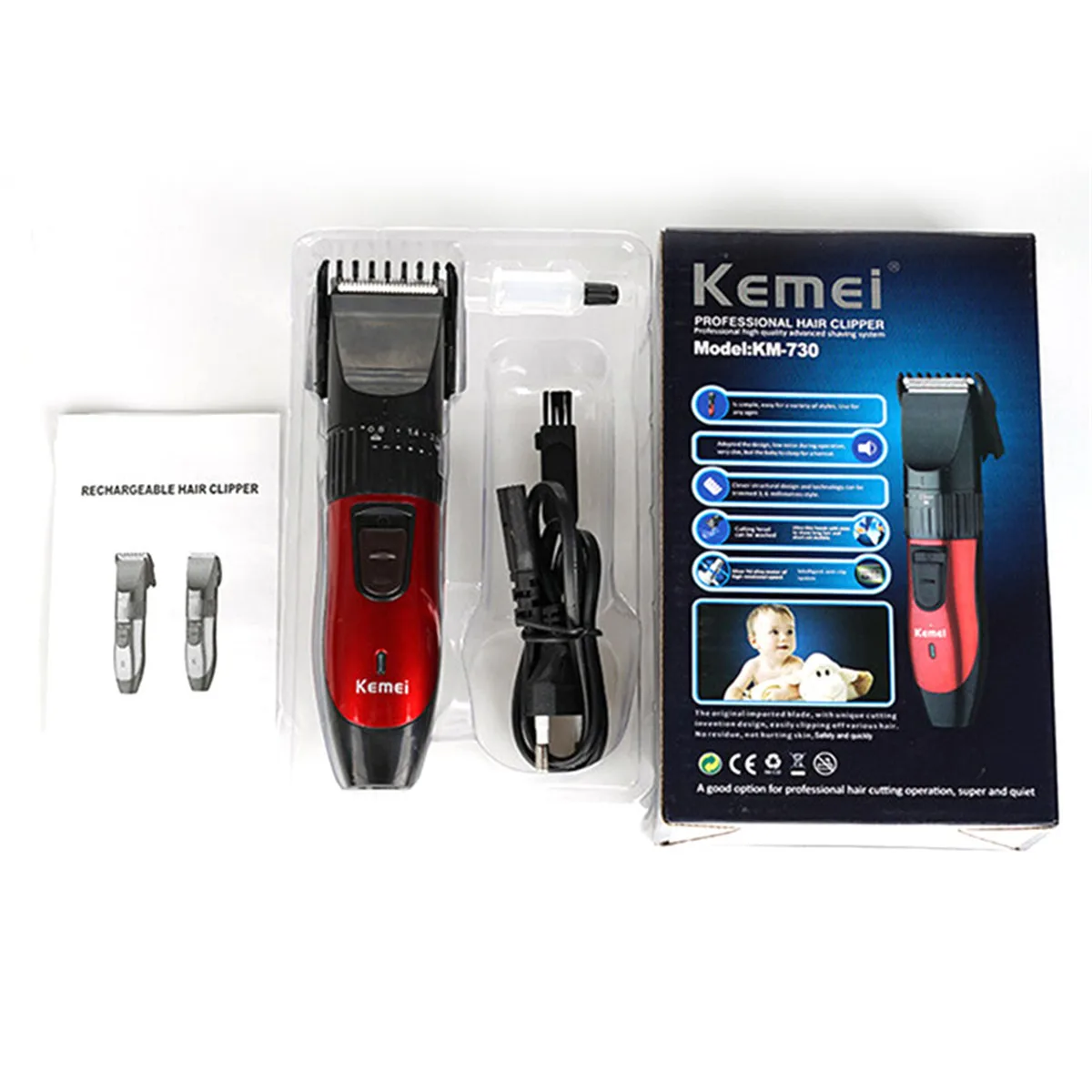 

Kemei Electric Professional Hair Clipper Rechargeable Hair Cutting Machine Shaver For Men Beard Trimer Barber Haircut 220-240V