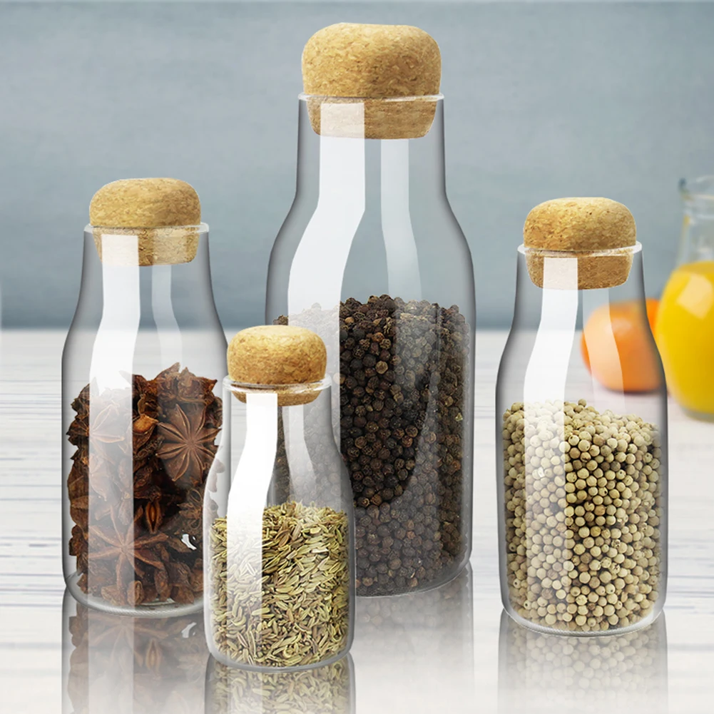 

Cork Lead-free Glass Jar with Lid Bottle Storage Tank Sealed Tea Cans Cereals Transparent Storage Jars Coffee Kitchen Tools
