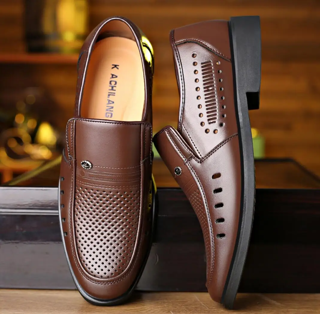 Сандалии мужские из натуральной кожи перфорированная кожа Повседневные