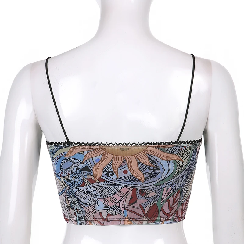 

Bohemia Printed Y2K Camis Crop Top Women Spaghetti Strap 2021Chic Summer Vintage Casual Tee Party Shirt Tank Beachwear Holiday