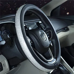 fashion colorful drill silver diamond rhinestones crystal car steering wheel cover pu leather auto accessories case car styling free global shipping