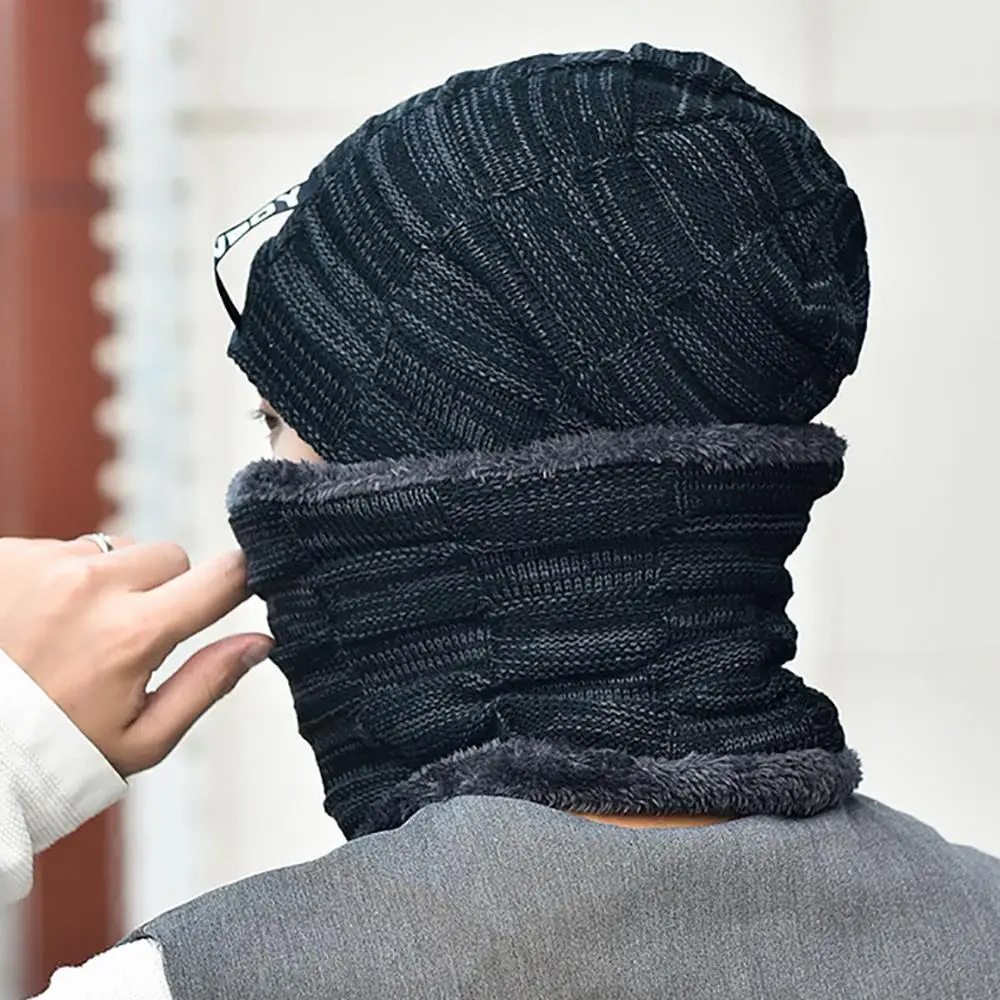 

Mens Knitted Beanie Cap Winter Woolly Hat and Scarf Set Neck Snood Warmer