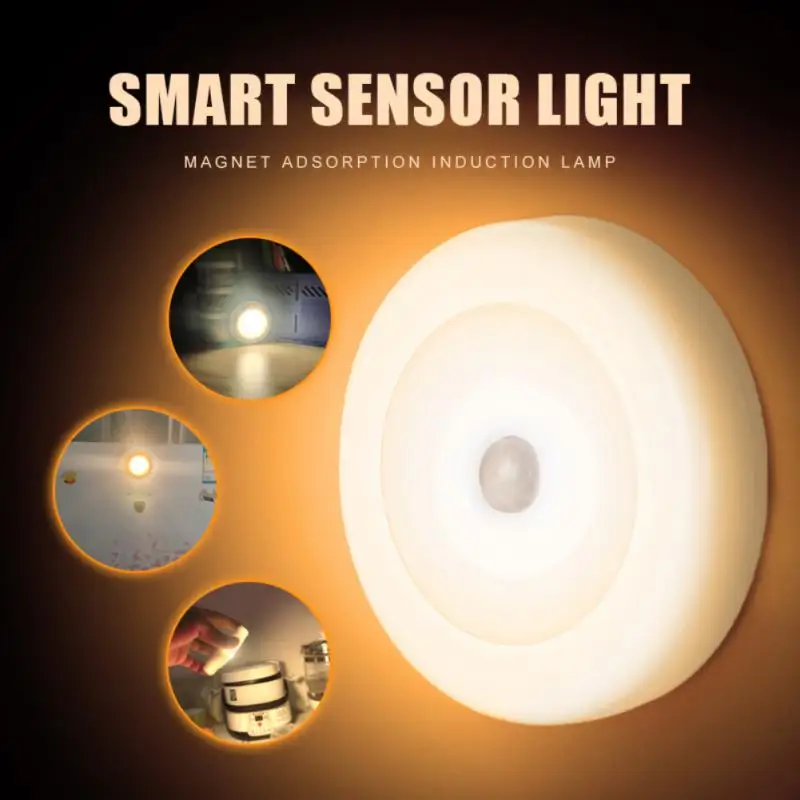 

Wireless Round Motion Sensor LED Night Light Battery Powered Cabinet Night Lamp Bedside Lights For Bedroom Home Closet Lighting