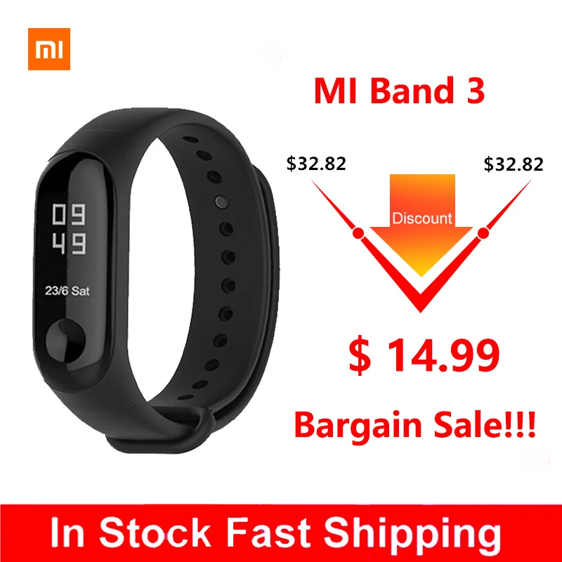Фитнес браслет Xiaomi Mi Band 3 с большим сенсорным OLED экраном|Смарт-браслеты| |