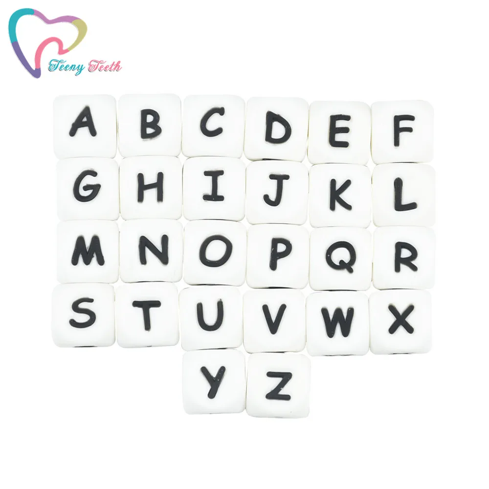 100 шт. 12 мм алфавит силиконовые бусины с английскими буквами кубики не содержит