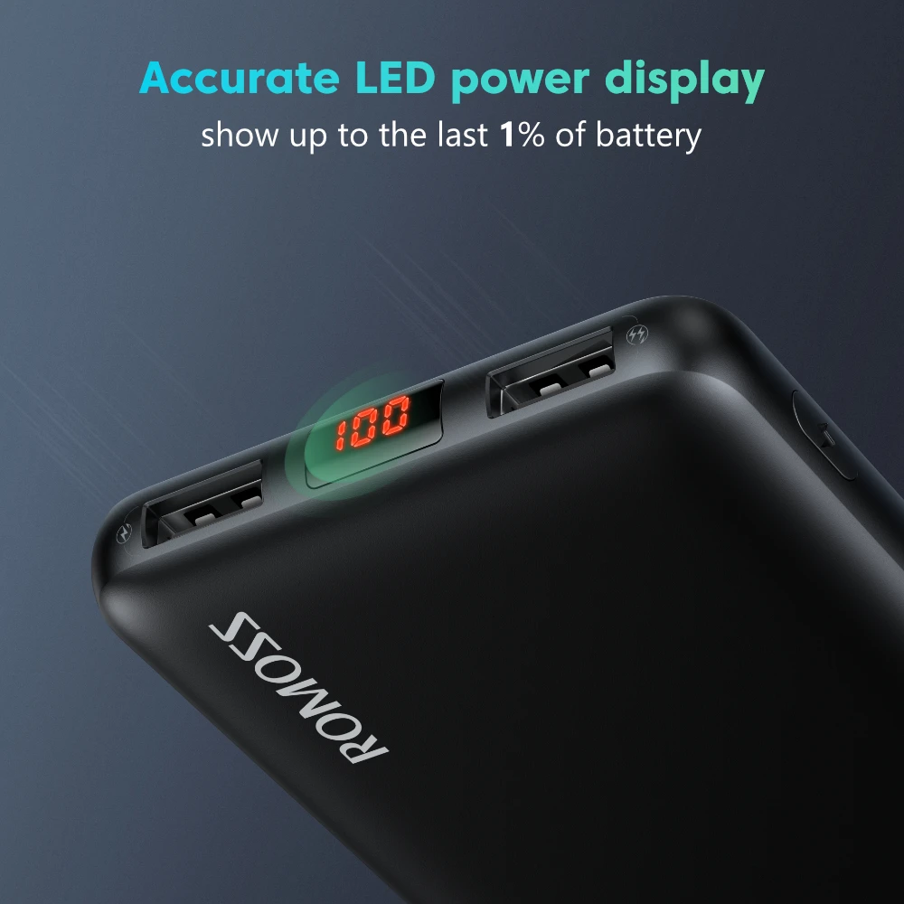 ROMOSS PSP10 внешний аккумулятор 10000 мАч тонкий портативный USB LED зарядное устройство