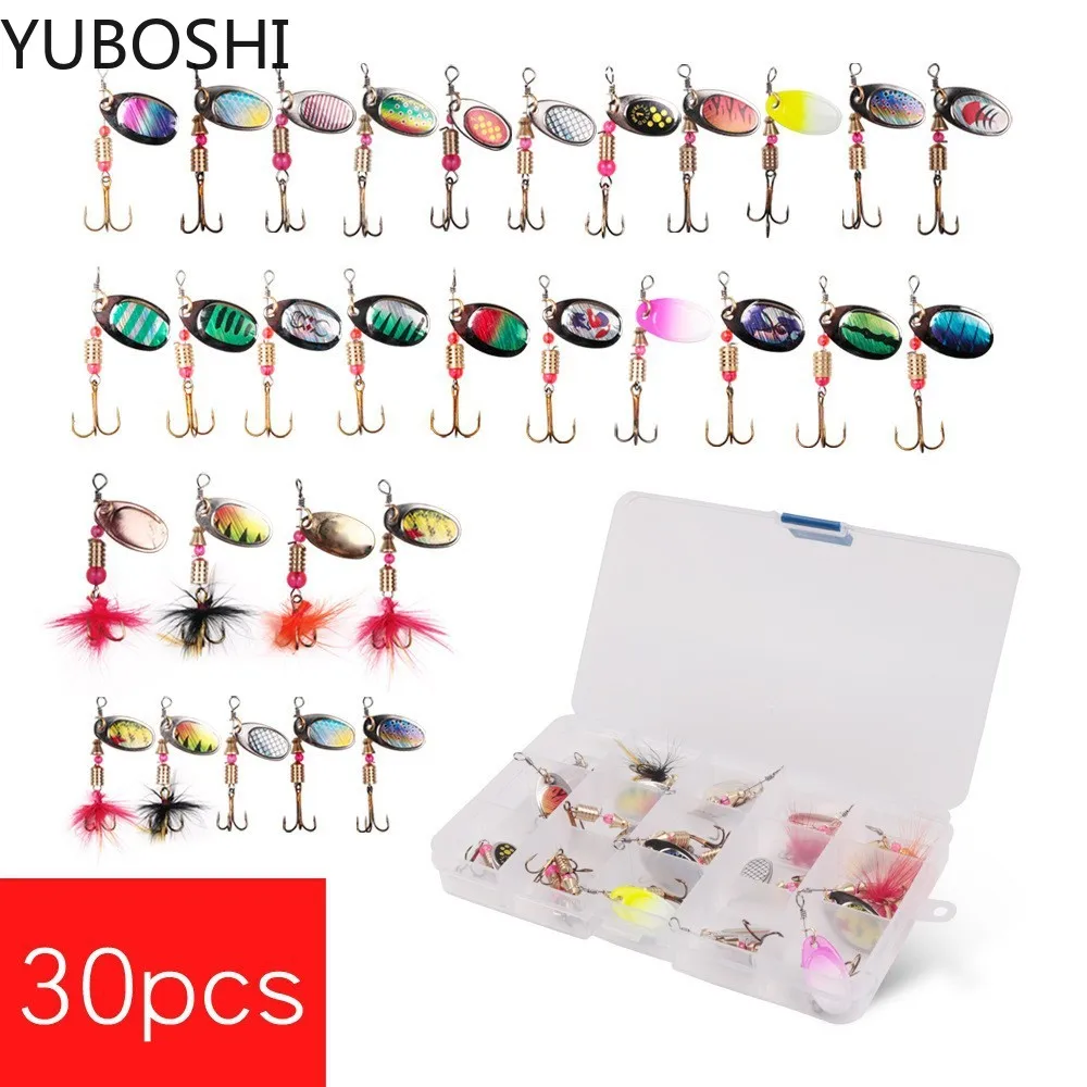 

YUBOSHI 20/30 шт./лот вращающаяся металлическая рыболовная приманка, блесна, жесткая рыболовная приманка в виде ложки для ловли карпа, окуня, щуки,...