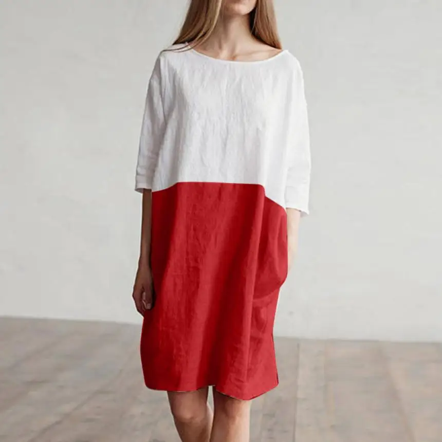 Платье женское повседневное с рукавом из хлопка и льна Осеннее платье модель 5XL в