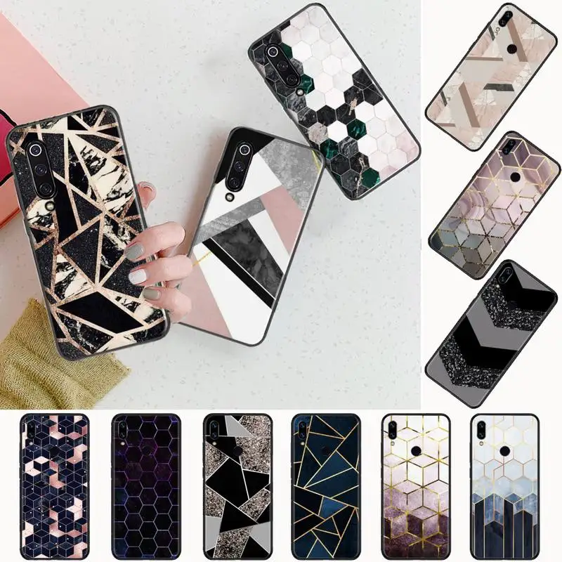 

Geometric marble color Phone Case black For Xiaomi Redmi mi note 7 8t 9 9t 9s 8 10 10t 11 pro lite K20 max 3