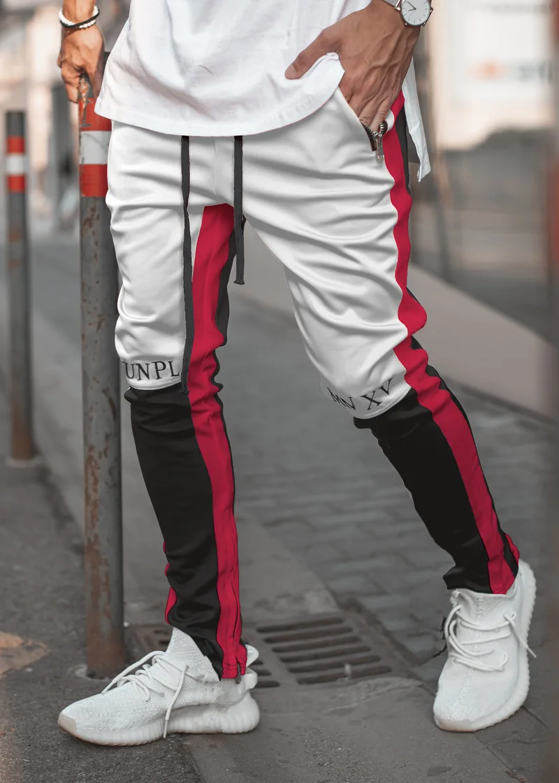 

2021 Tide Brand Sports Pants Men's Stitching Slim Zipper Casual Pants Fitness Pants