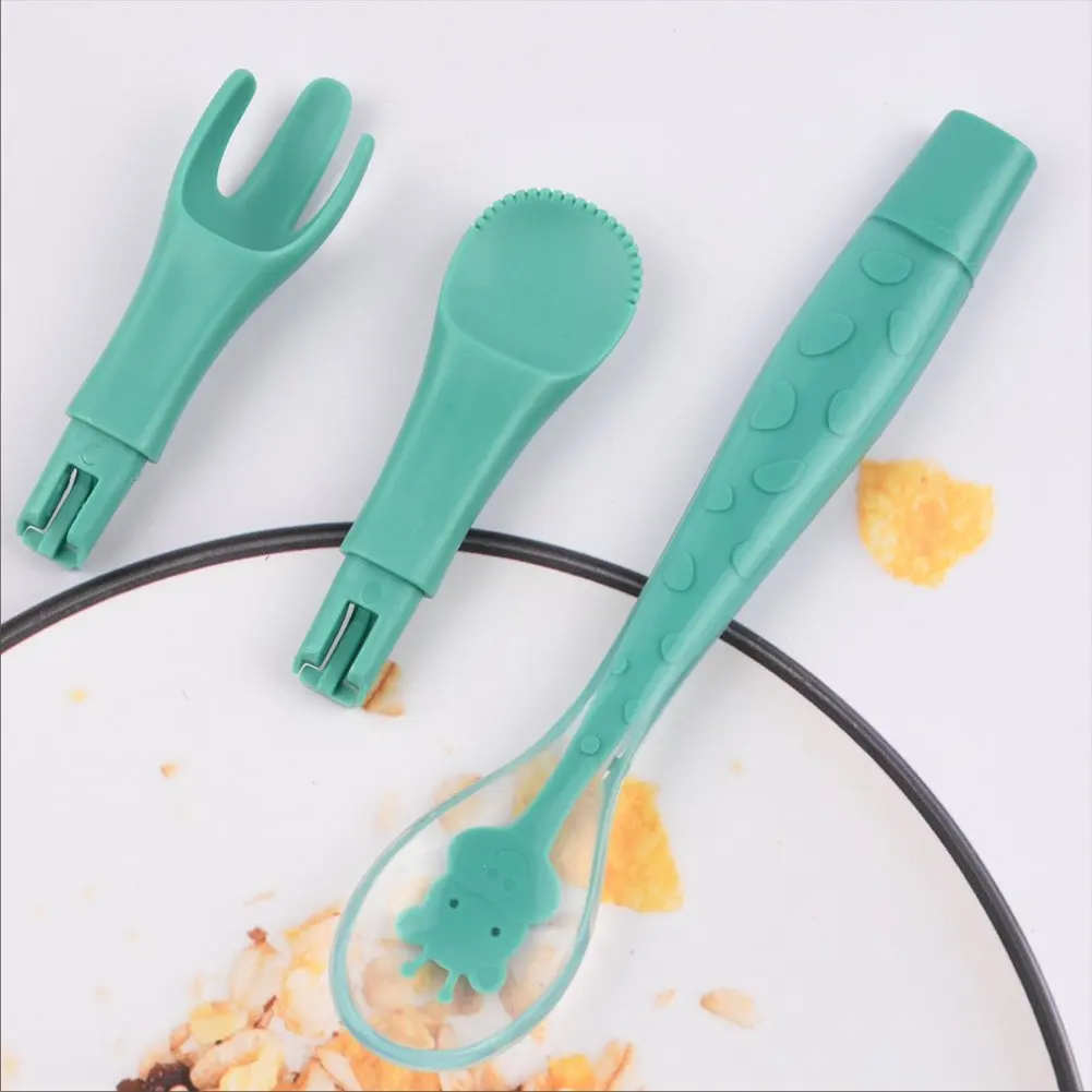 

Hot Sale Baby Learning Spoon Baby Soft Silicone Spoon Candy Color Temperature Sensing Spoon Fork Set