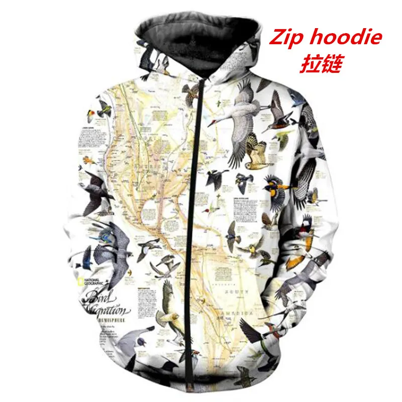 

New autumn/winter fashion hoodie 3D full print bird and bird zipper hoodie unisex street Harajuku casual sweatshirt