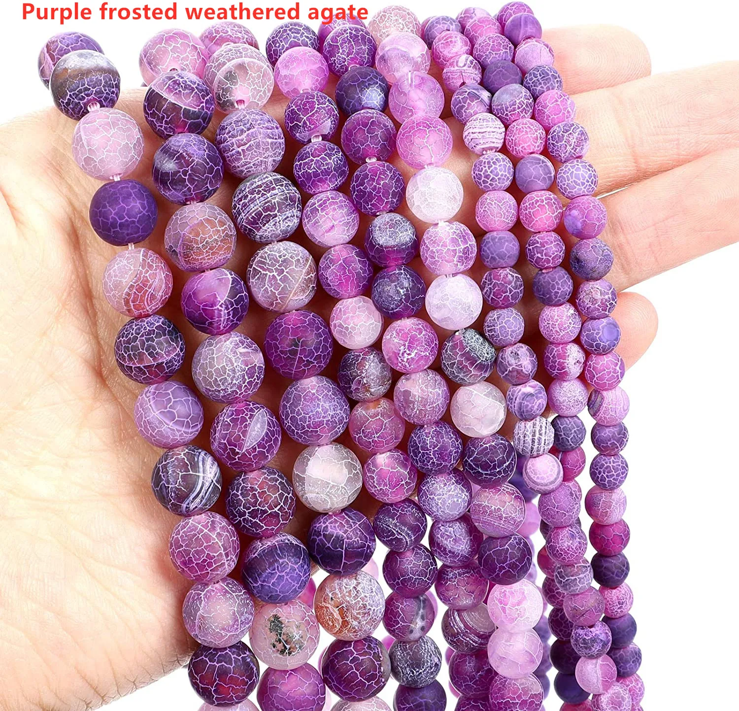 

LW005 6/8/10mm Frosted purple weathered agate Natural Stone Beads Round Loose Beads for Jewelry Making,Energy Stone Healing