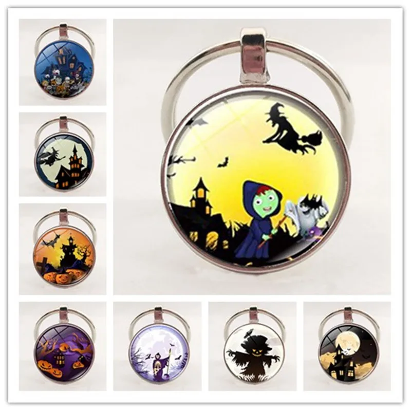 Металлический брелок для ключей с драгоценным камнем на Хэллоуин