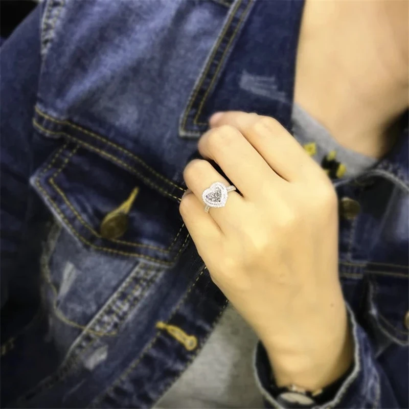 Роскошное Настоящее цельное 925 пробы Серебряное кольцо в форме сердца AAAAA циркон