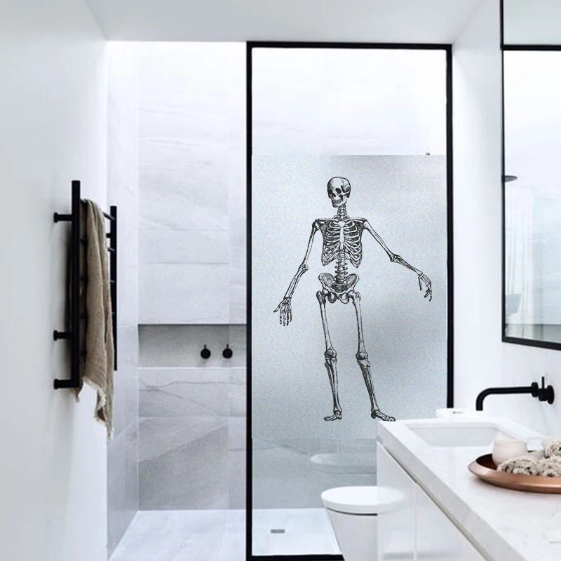 

Personality skeleton print Window Film Frosted Opaque Privacy Films Vinyl Window Glass Stickers Shower Door Film No Glue