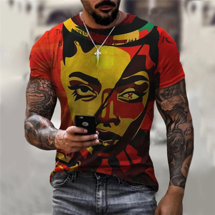 

Zomer Heren Ronde Hals Losse Korte Mouwen T-shirt Persoonlijkheid Harajuku Afdrukken Toevallige Korte Mouwen T-shirt Top