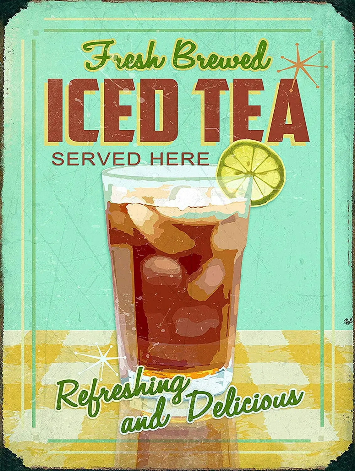 

Nxsbns Iced Tea Kitchen Home Decor Retro Vintage Metal Tin Sign 12" X 8"