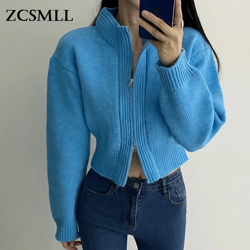 

ZCSMLL корейский осенне-зимний нишевый универсальный свободный короткий однотонный вязаный кардиган с длинными рукавами и воротником-стойко...