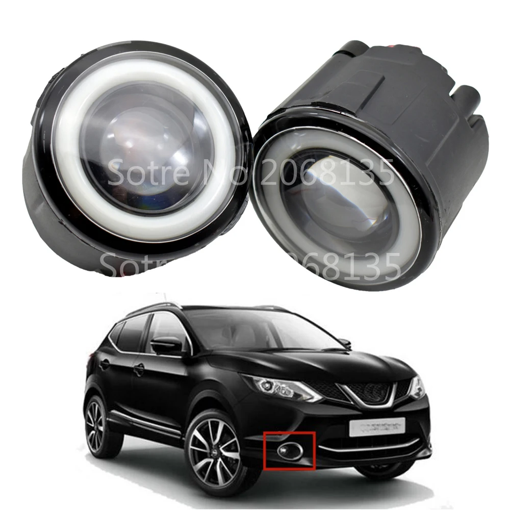 2x Автомобильные светодиодные противотуманные фары 90 мм круглые с глазком ангела