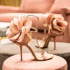 2021 европейские сандалии на высоком каблуке с большим цветком босоножки на высоком каблуке с ремешком на щиколотке женская обувь для вечеринок