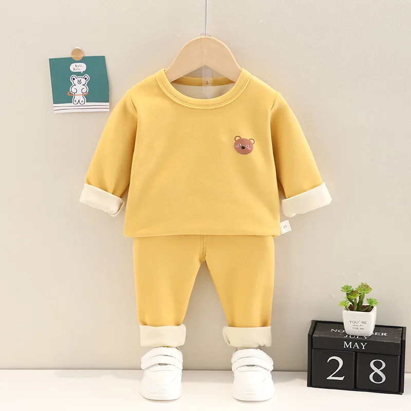 

Boys Girls Home Wear Sets Long-sleeves Winter Set Sleepwear Children High Waist Pajamas Candy colors Pyjamas For Kids 0-5Y