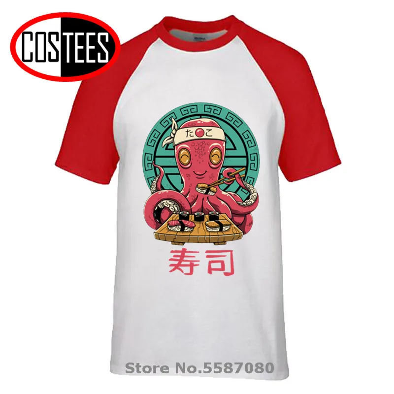 Japan Cartoon style Geek Octo Sushi Bar t shirt men Funny Octopus chef sushi t-shirt for foodies gift tasty food tshirt camiseta | Мужская