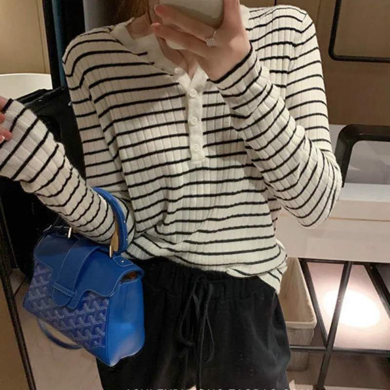 Повседневная Женская футболка с длинным рукавом в Корейском стиле приталенная