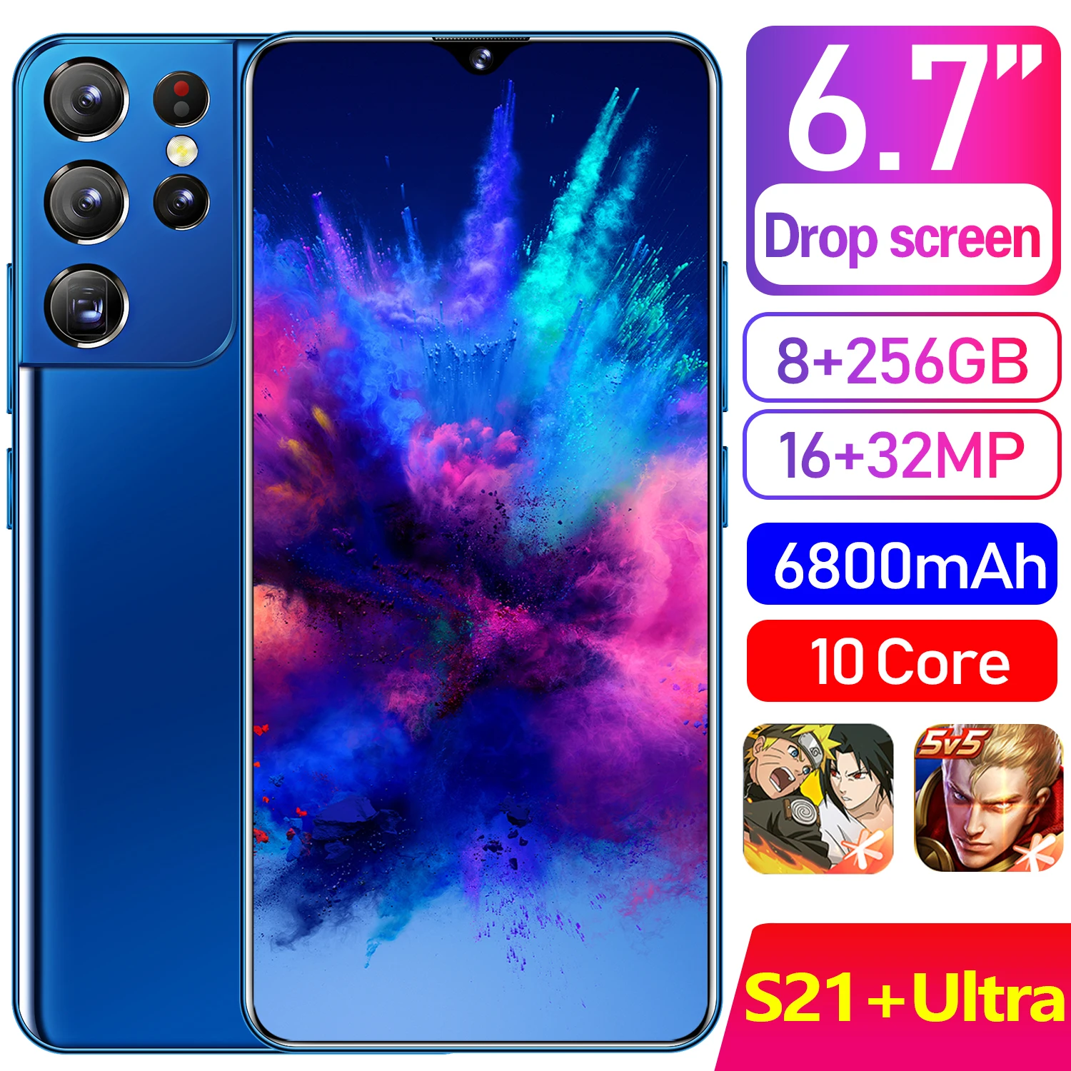 

2021 New S21 Ultra 6.7Inch 8GB 512GB Smartphones 16MP+32MP Android 10 6800mAh Ten Core Really MTK6889 5G Dual SIM Global Version