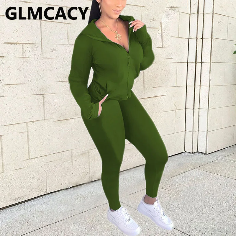 

Women Two Piece Casual Tracksuits Long Sleeve Zipper Jacket & Slim Pants Set