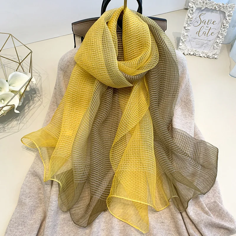 Yellow army green Шелковый шарф для женщин, мягкие длинные осенне-зимние шарфы, модные однотонные двойные шали и палантины, высокое качество, платок из пашмины, хиджаб - Цвет: Yellow army green