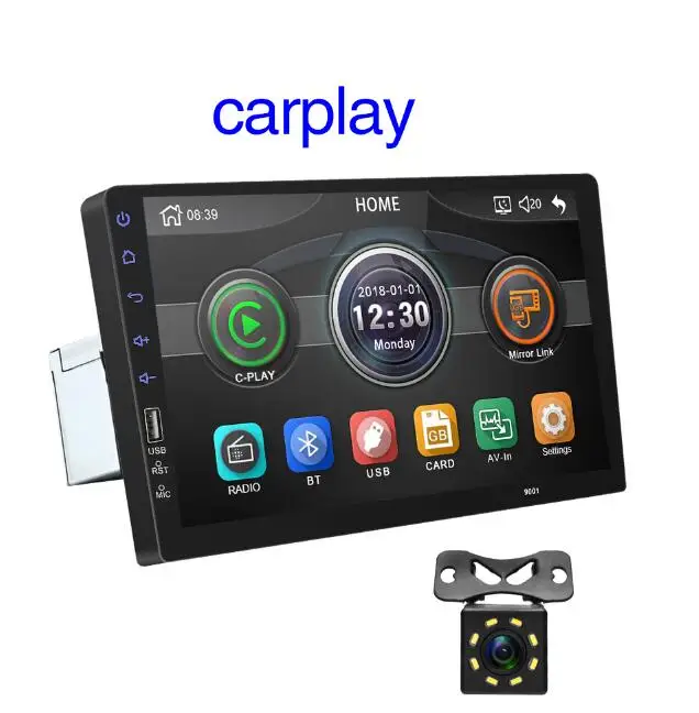 carplay with camera 1 din Carplay 9 дюймов новое Зеркало Ссылка автомобильное радио Bluetooth USB камера заднего вида MP5 плеер авторадио без android - Цвет: carplay with camera