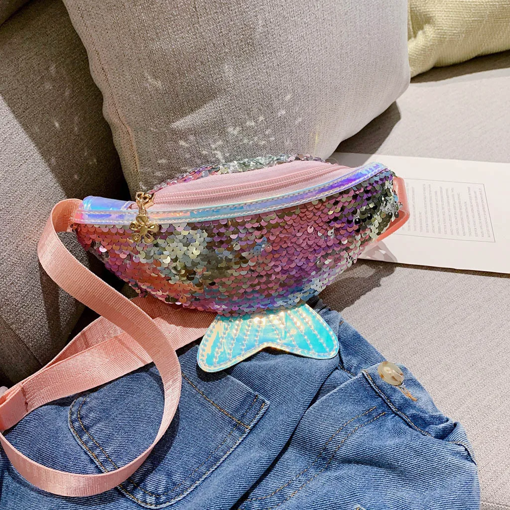 Забавная розовая поясная сумка с блестками для женщин и детей 2019 нагрудная рыбий