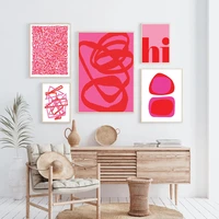 abstract art red pink prints posters gallery wall modern home decor contemporary artwork canvas painting hi letters pictures
