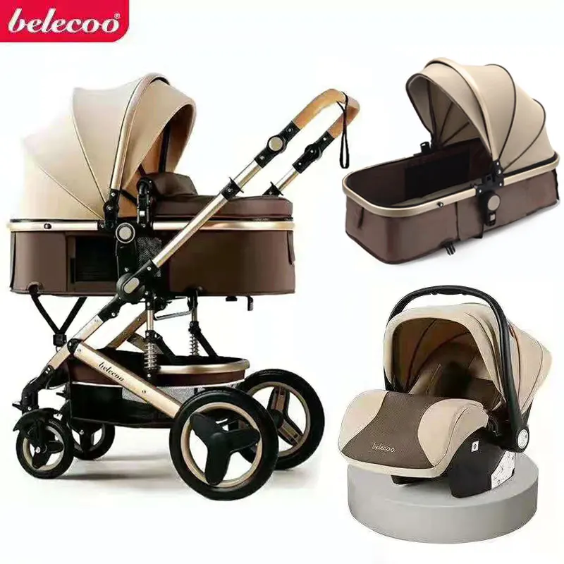 Luxurious Baby Stroller 3 in 1 Portable Travel Carriage Folding Prams Aluminum Frame High Landscape Car for Newborn Buggy