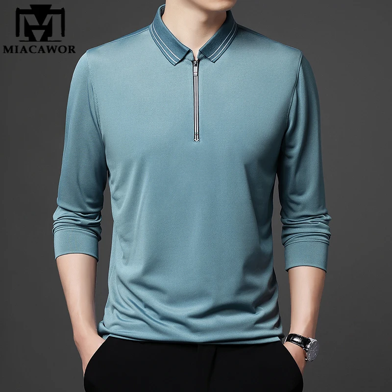 

New Brand Luxury Solid color Polo Shirt Men Zipper Tee Shirt Homme Spring Autumn Long Sleeve Camisa Polo Men Clothing T1107
