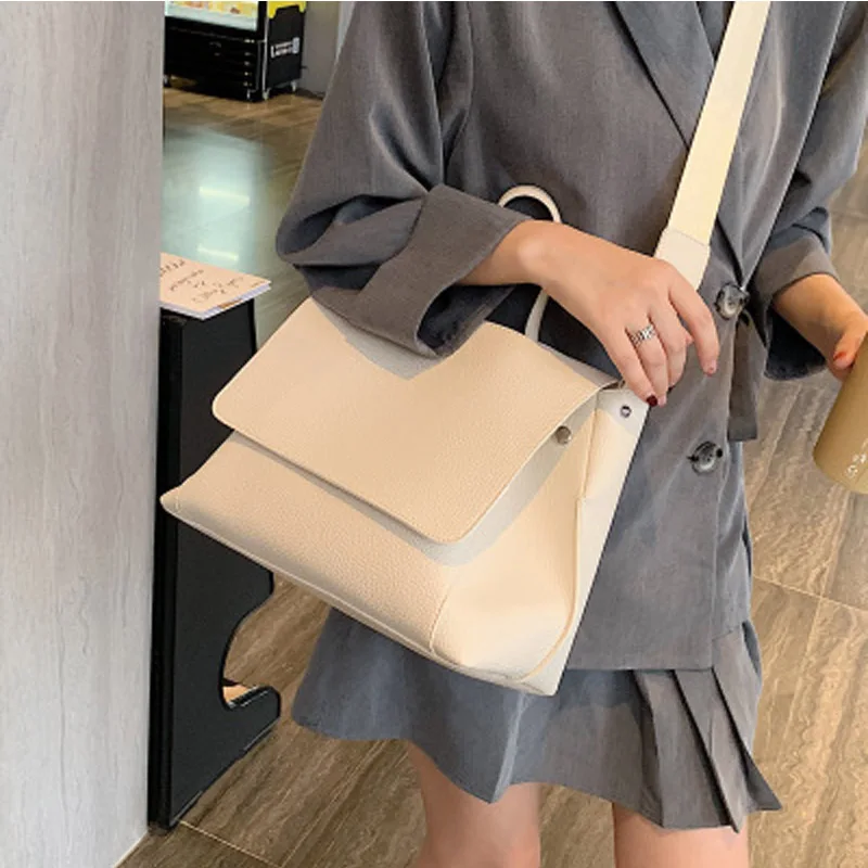 Beige MSGHER однотонная женская сумка-тоут, стиль, большая вместительность, лаконичный стиль, Джокер, Scathel, Студенческая книга, сумка на плечо для девушек WB2953 - Цвет: Beige